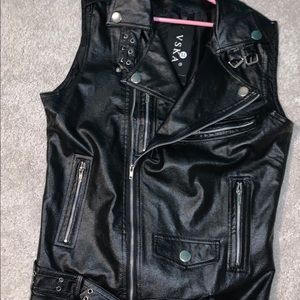 Black Leather Motorcycle jacket vest punk unisex